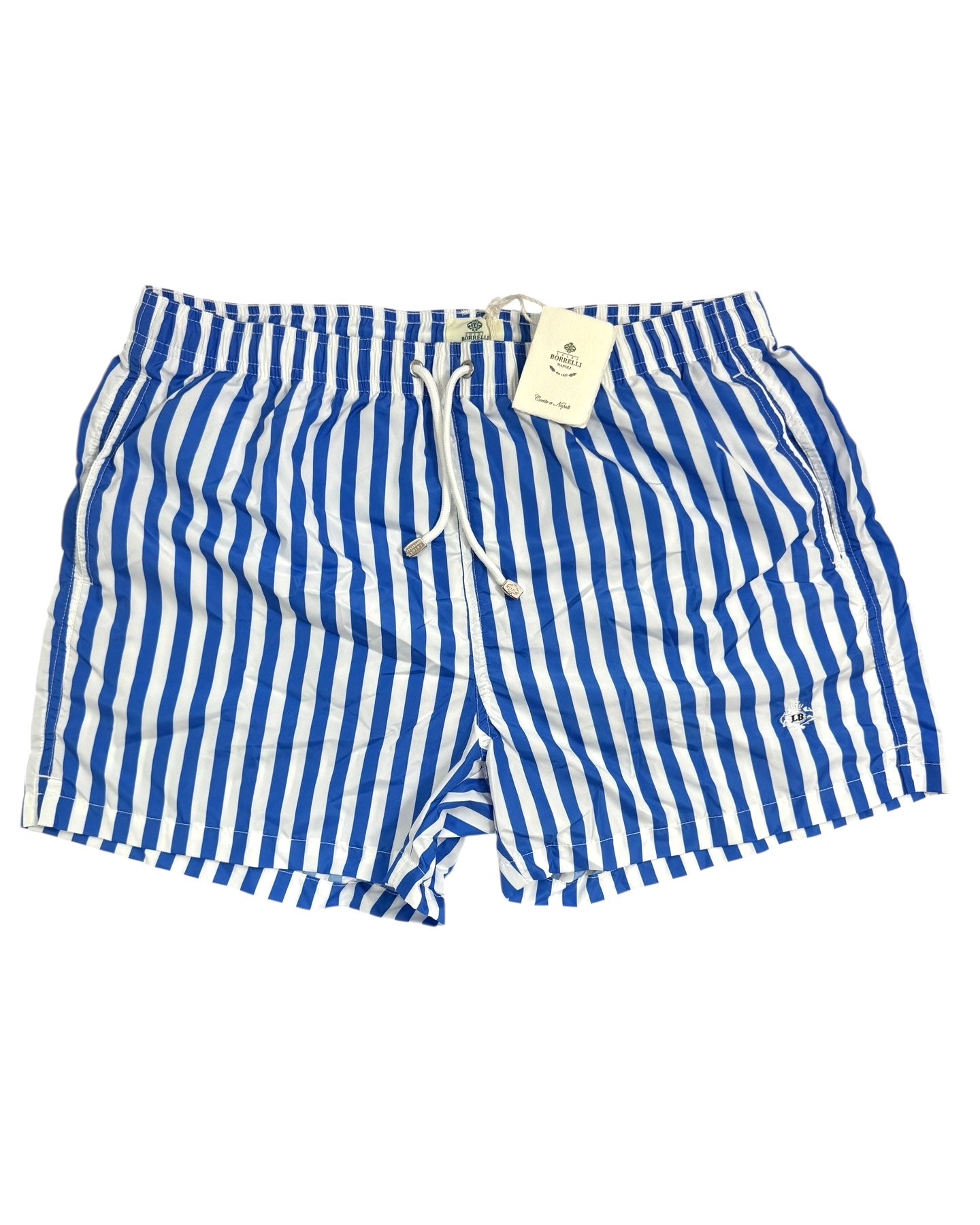 Luigi Borrelli Swim Shorts White Navy Stripes XXL - Men Swimwear