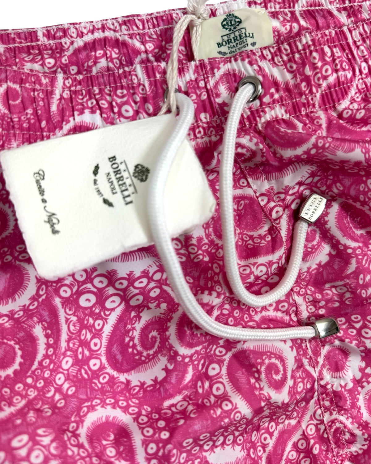 Luigi Borrelli Swim Shorts Pink White Octopus Design XL - Italian Men Swimwear SALE