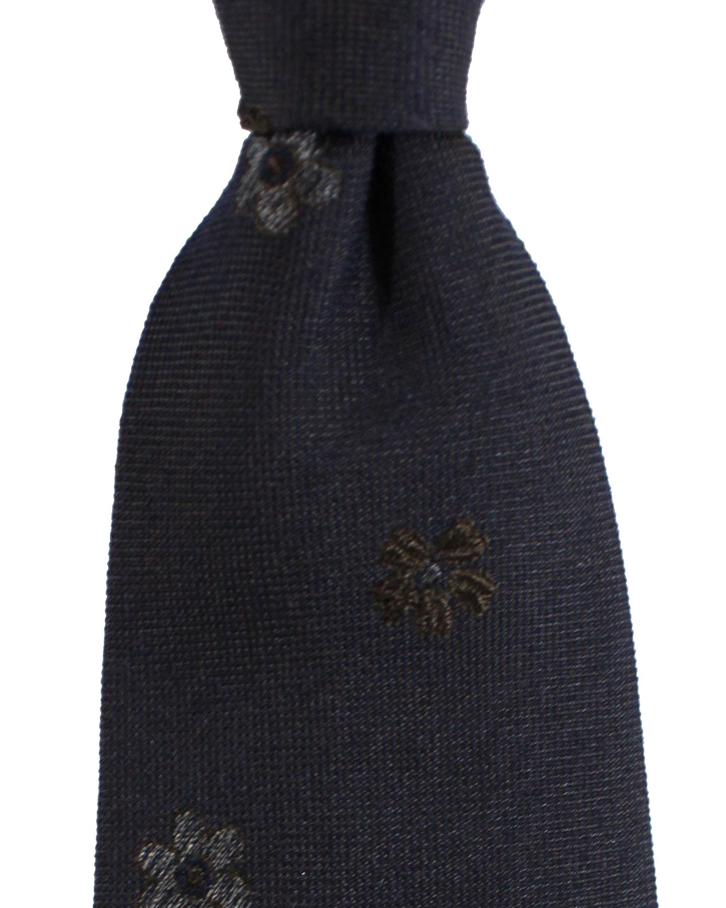 Luigi Borrelli Tie Dark Blue Brown Gray Floral - Wool Silk