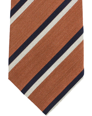 Luigi Borrelli Silk Tie Brown Gray Black Stripes Design