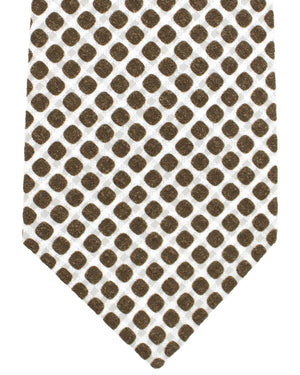 Luigi Borrelli Cotton Tie White Dark Taupe Geometric