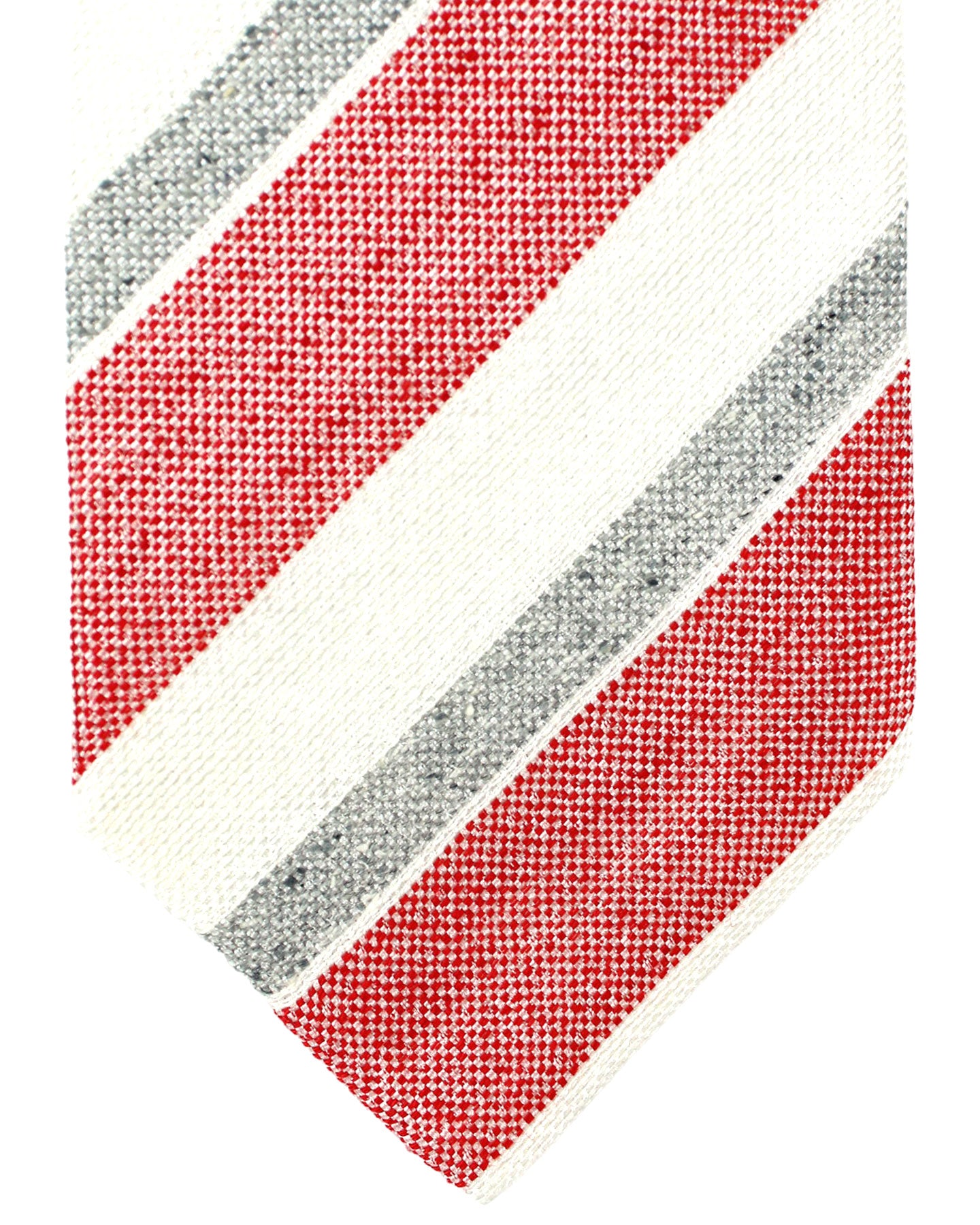 Luigi Borrelli Linen Silk Tie White Red Gray Stripes - FINAL SALE