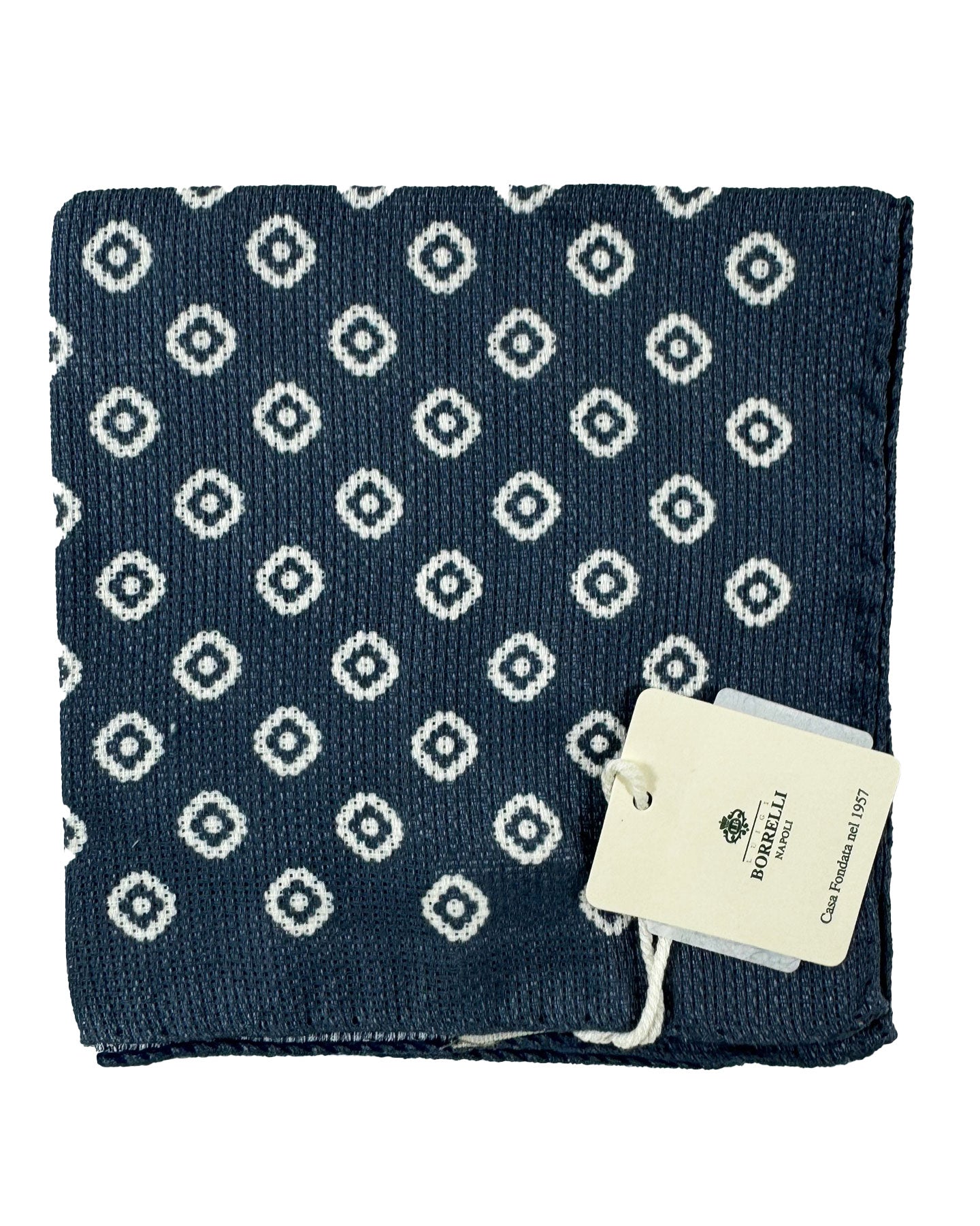 Luigi Borrelli Pocket Square Navy Design - Linen Cotton SALE