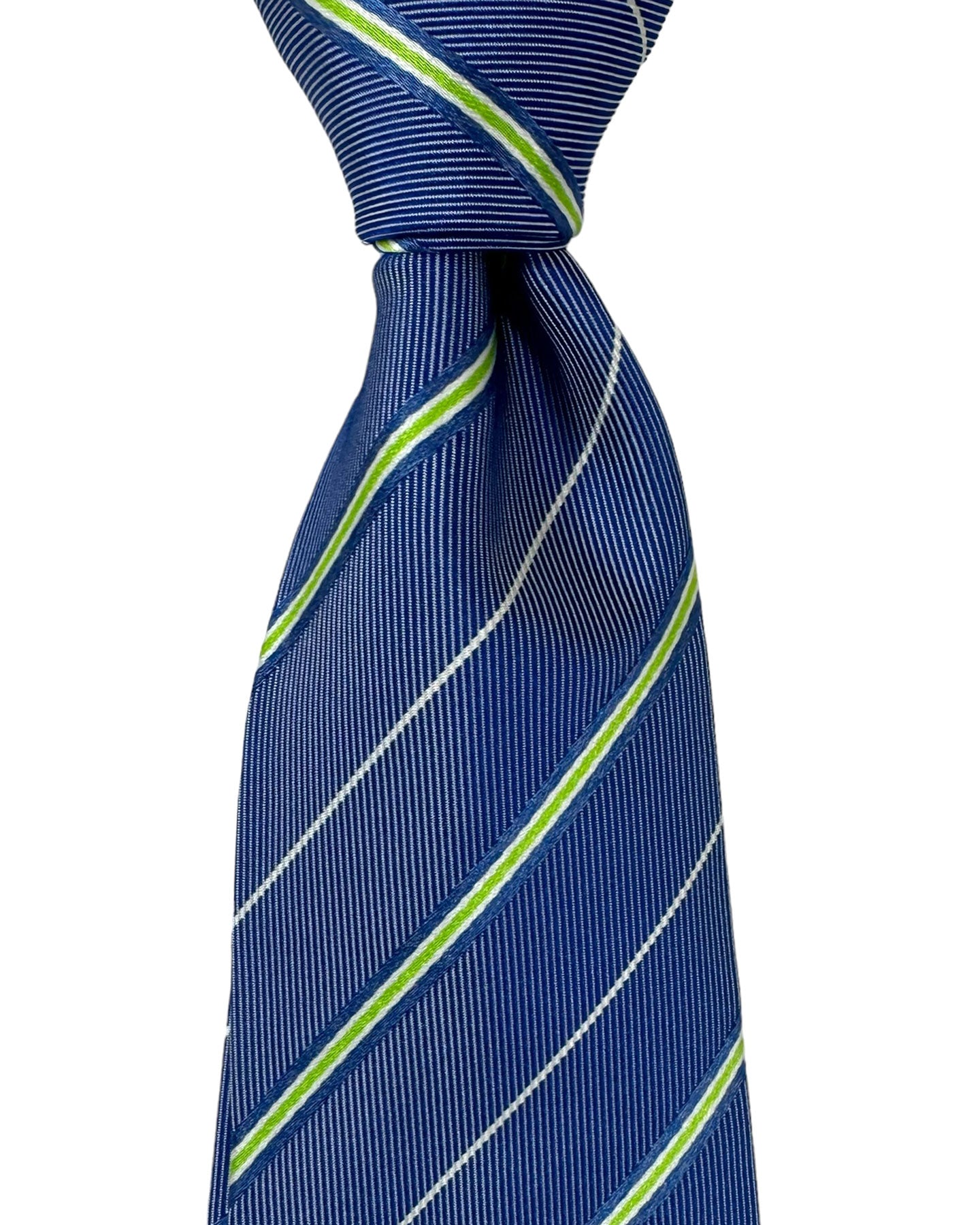 Luigi Borrelli Silk Tie Royal Blue Lime Stripes