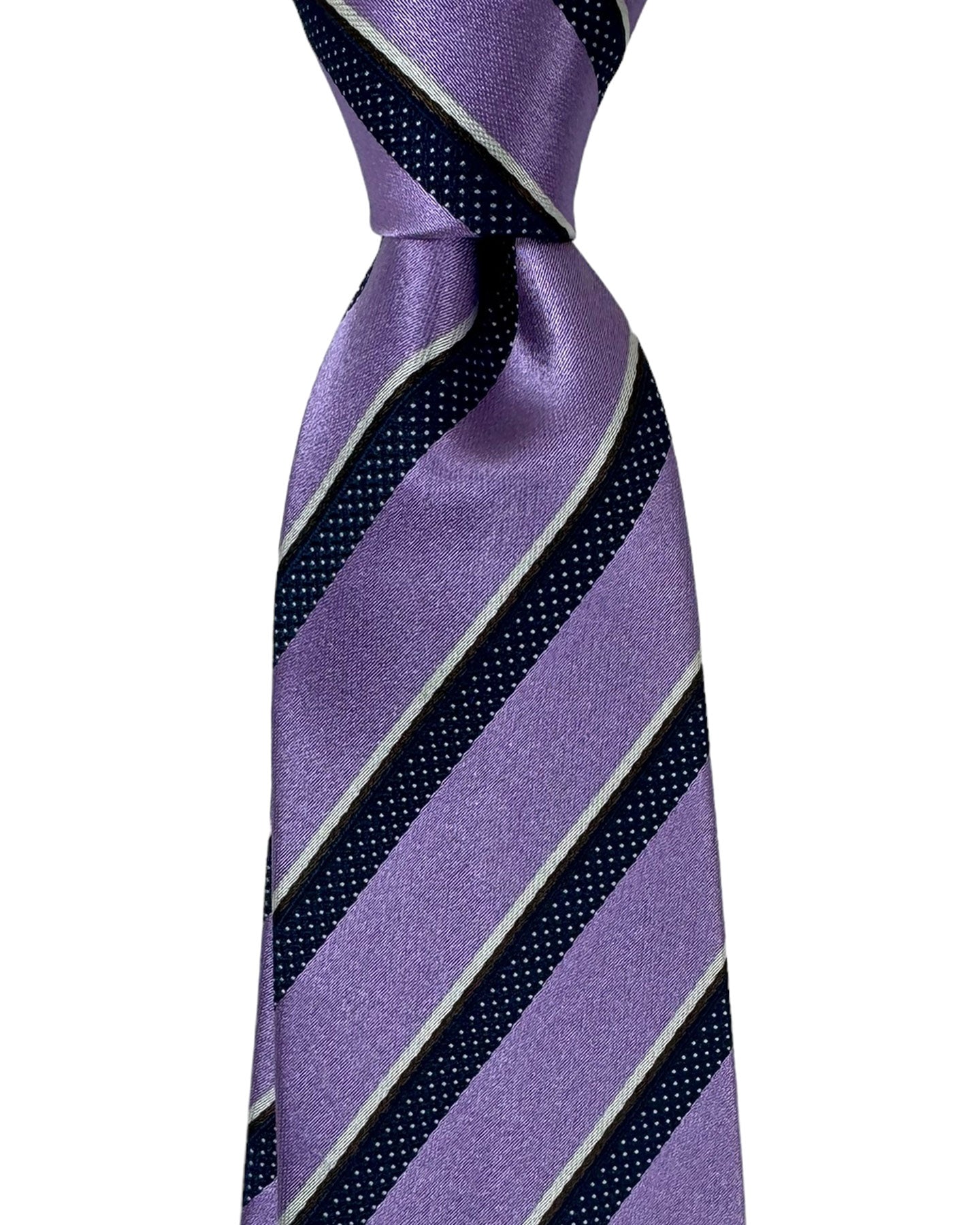 Luigi Borrelli Silk Tie Lilac Brown Dark Navy Stripes