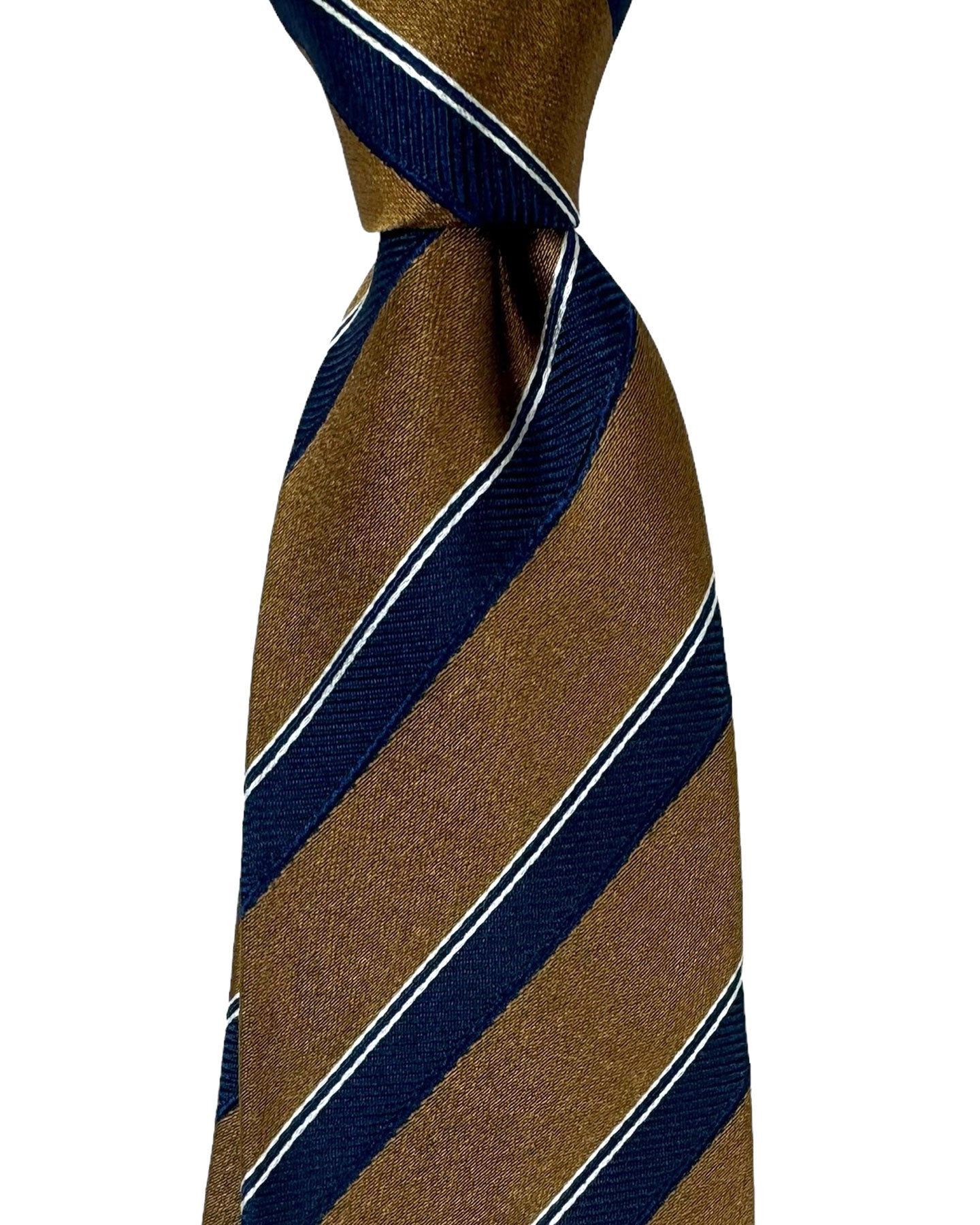 Luigi Borrelli Silk Tie Brown Dark Navy Stripes