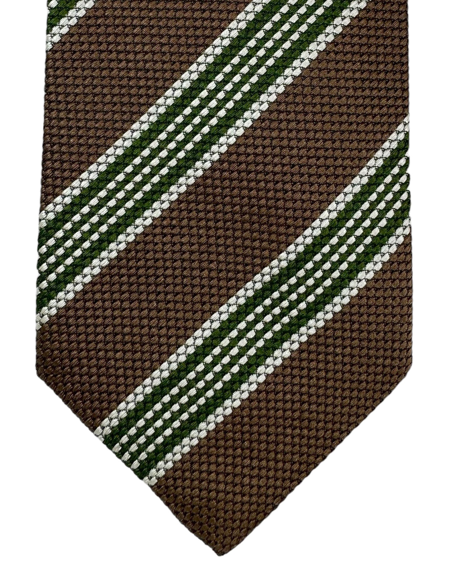 Luigi Borrelli Silk Tie Brown Green Silver Stripes