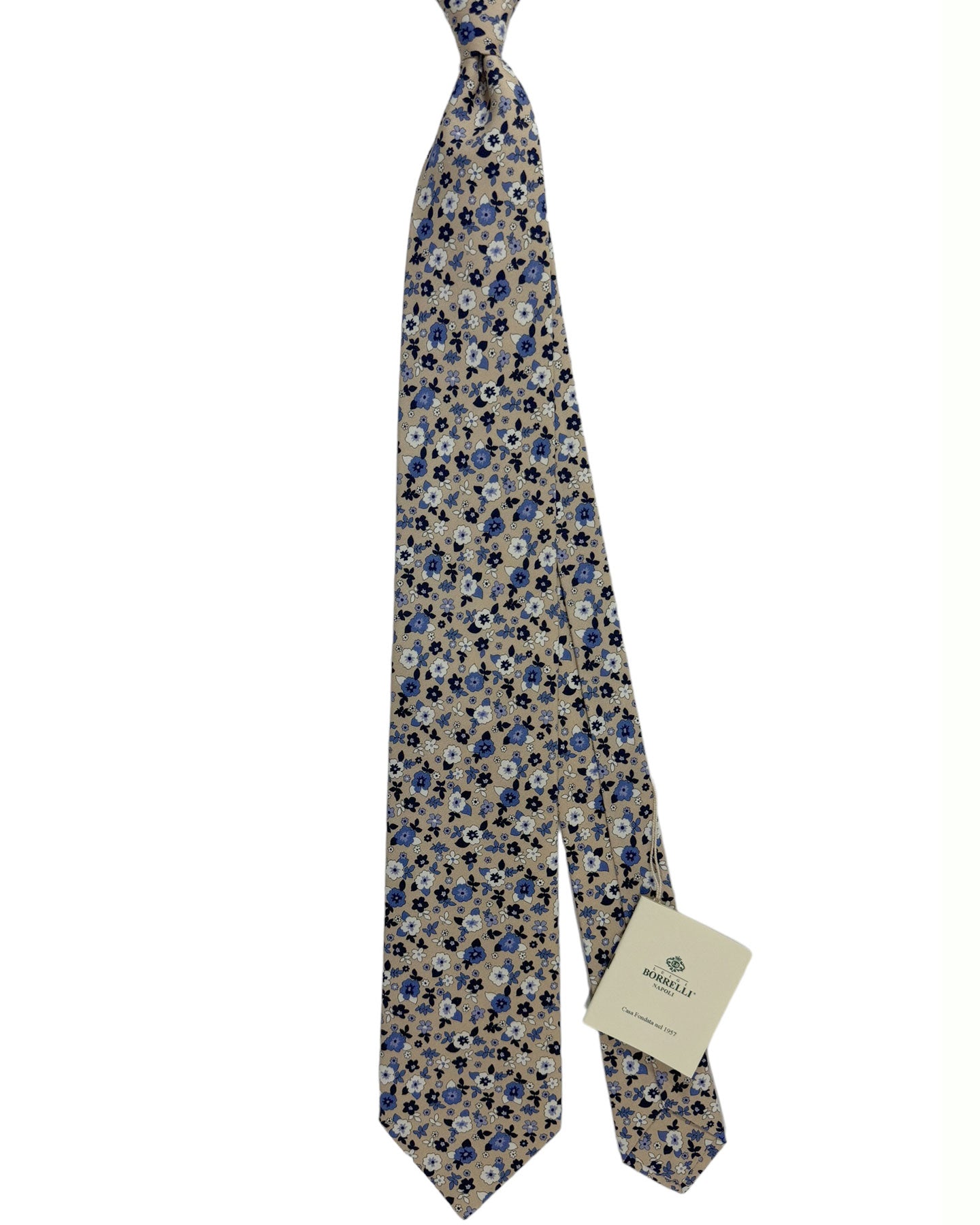 Luigi Borrelli Silk Tie Taupe Lilac Floral