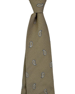 Luigi Borrelli Unlined Tie Taupe Gray Paisley