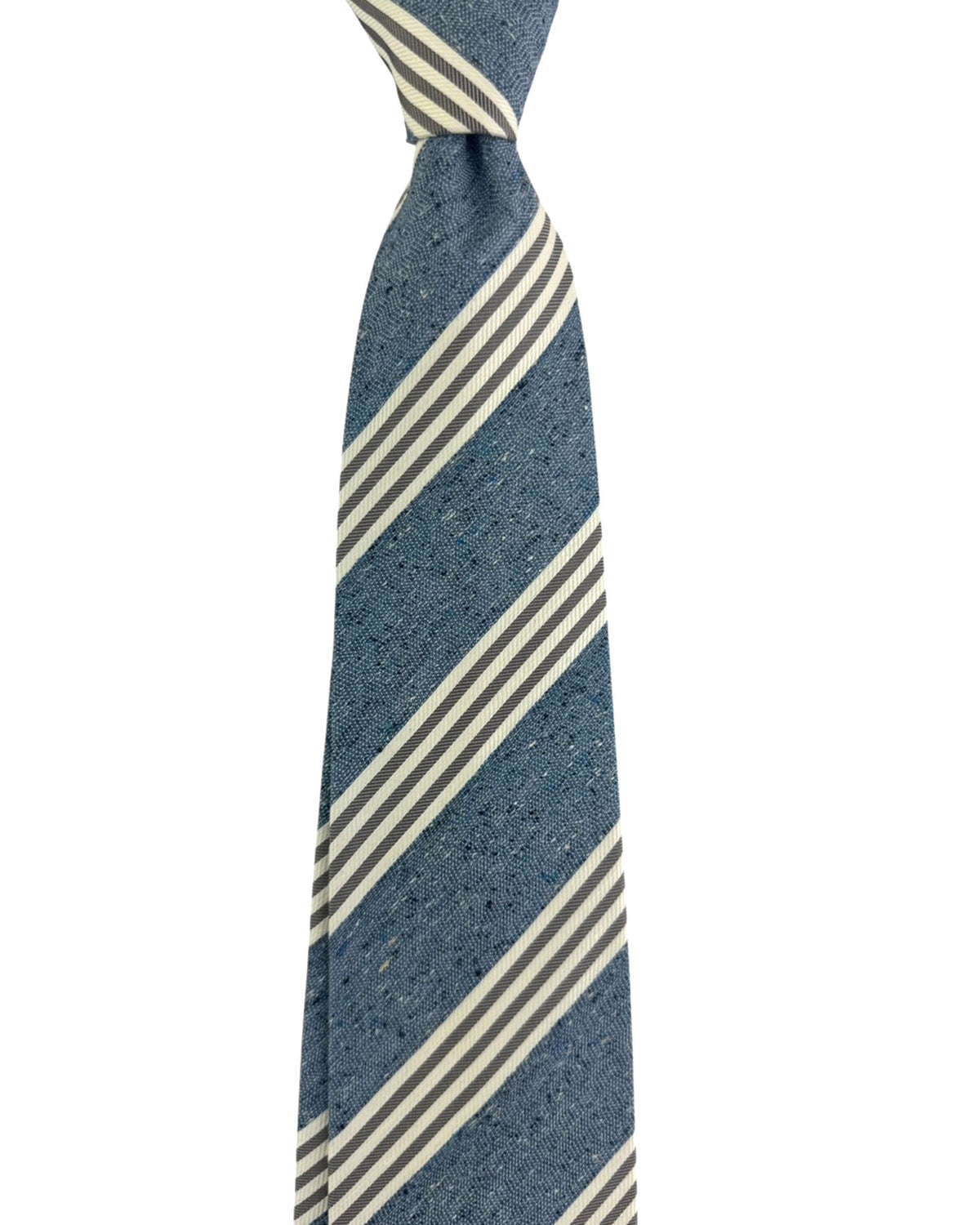 Luigi Borrelli Necktie Midnight Blue Taupe Silver Stripes