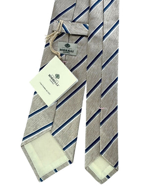 Luigi Borrelli Oatmeal Navy Silver Stripes