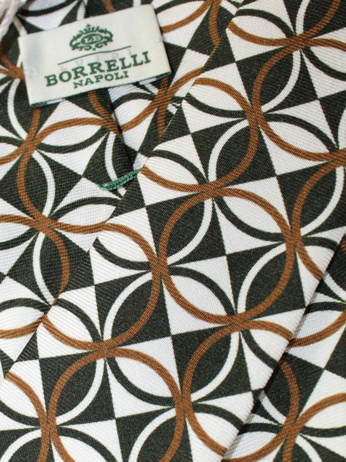 Luigi Borrelli Tie White Black Brown Geometric Design