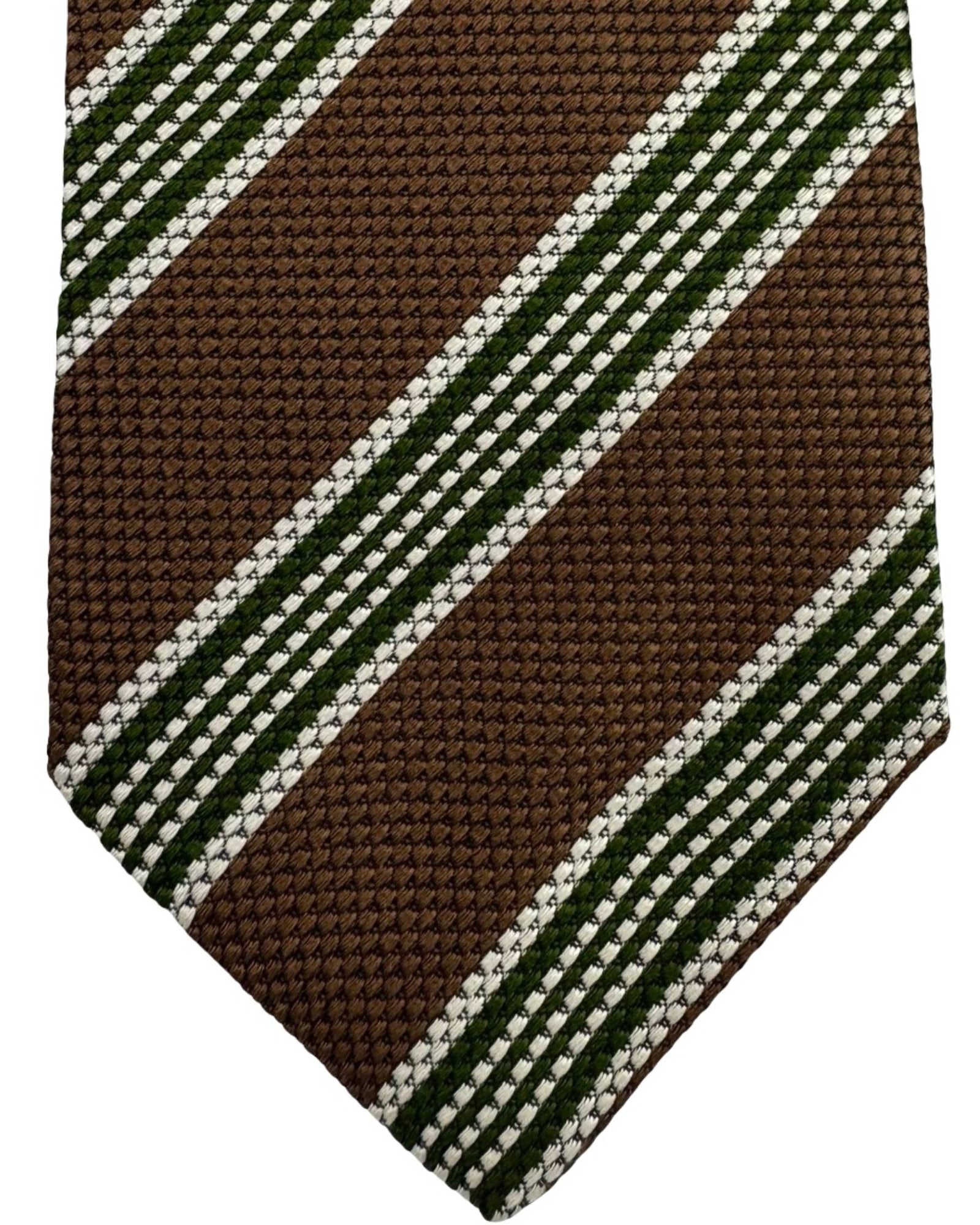 Luigi Borrelli Tie Brown Green Silver Stripes