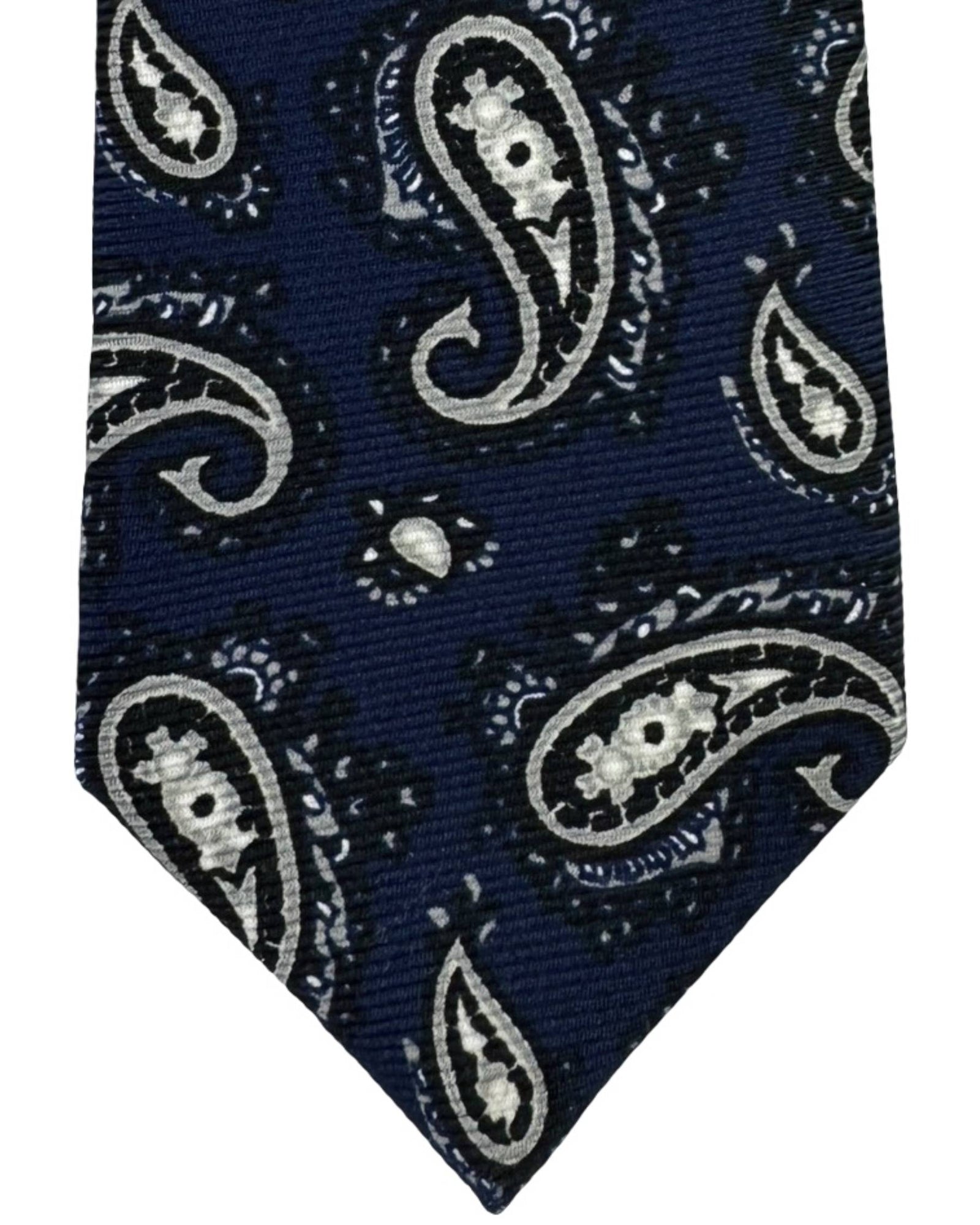 Kiton Sevenfold Tie Dark Navy Grey Paisley