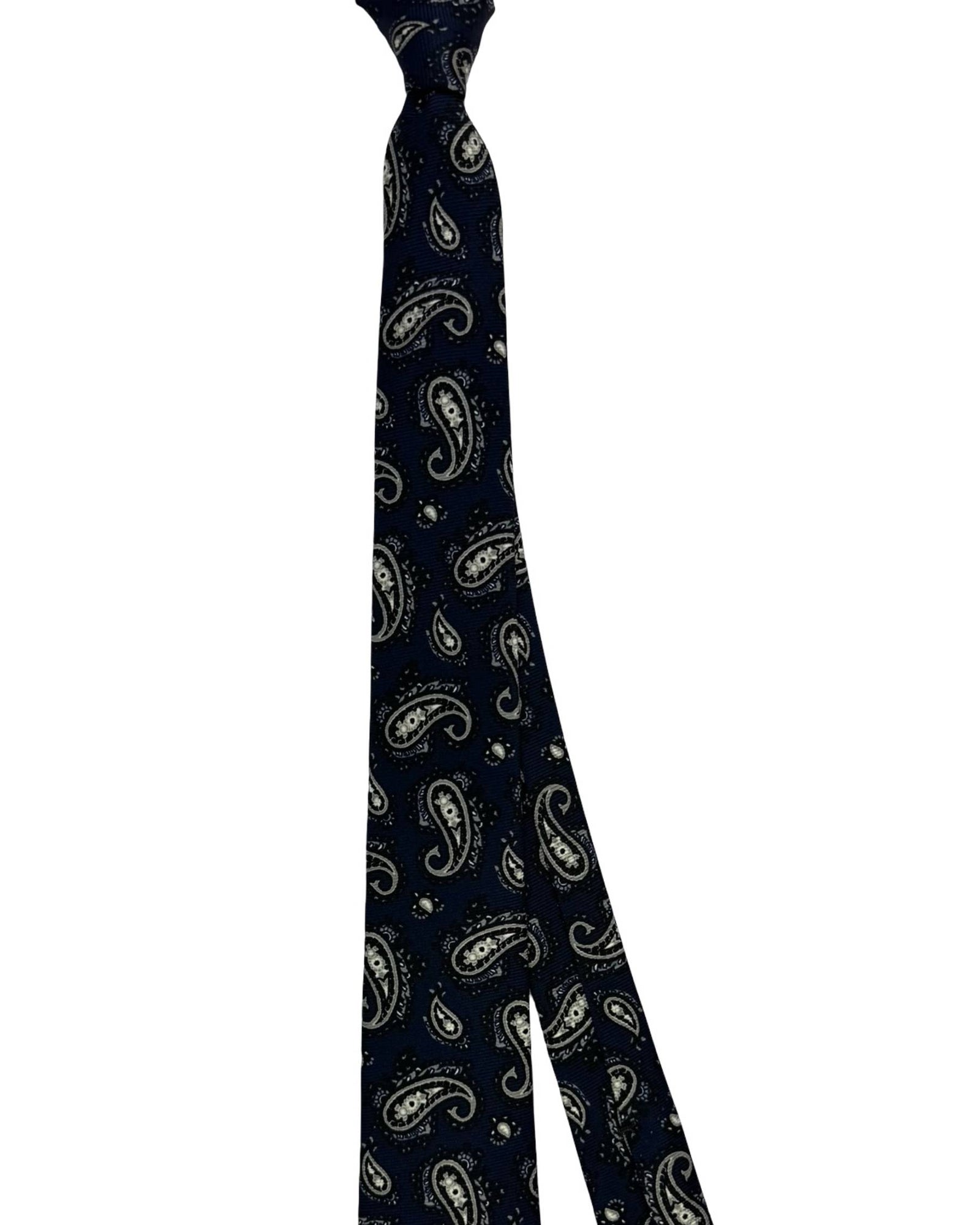 Kiton Sevenfold Tie Dark Navy Grey Paisley