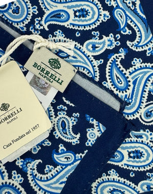 Borrelli Pocket Square Navy Blue Paisley
