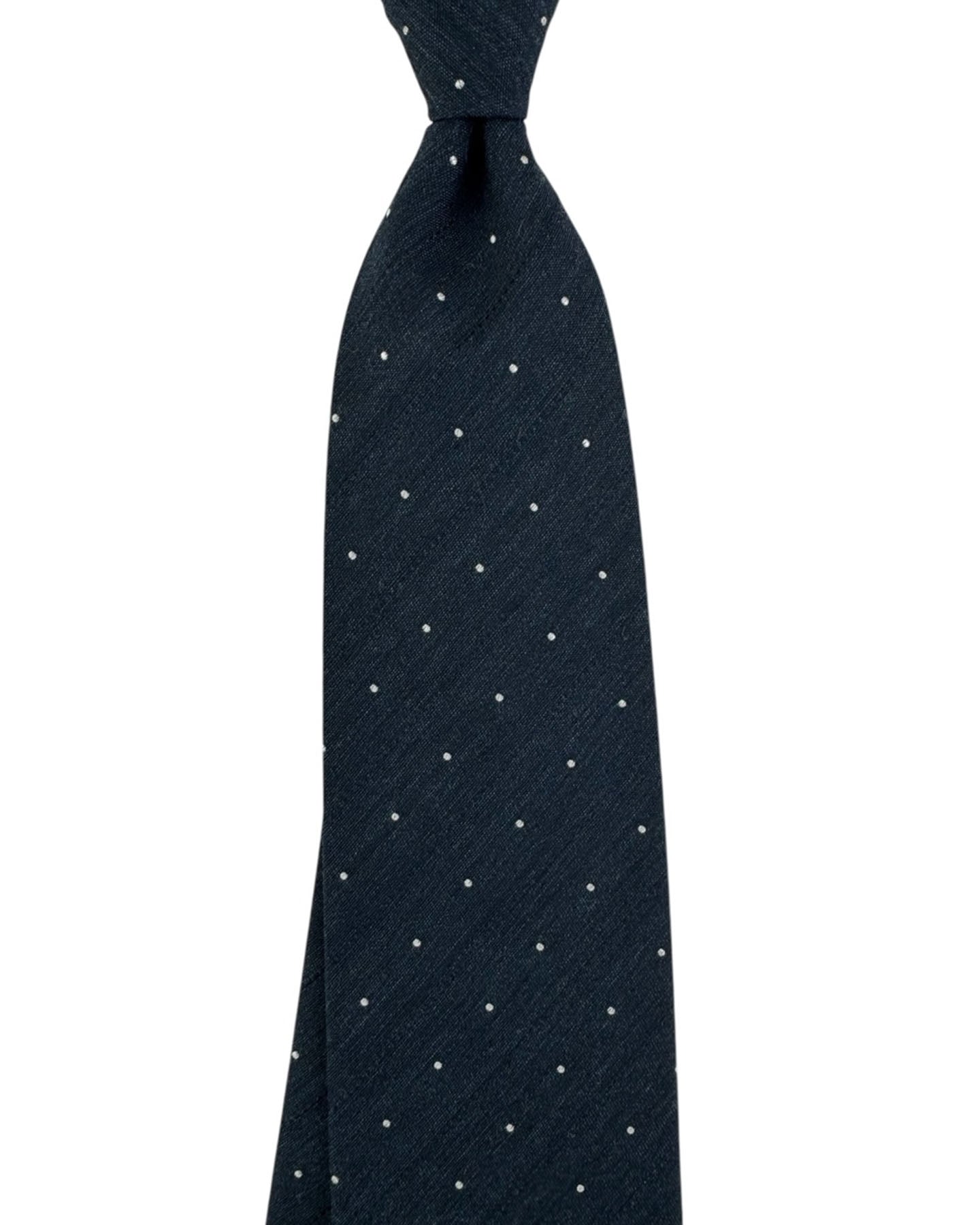 Brioni Silk Tie Midnight Blue Black Silver Dots