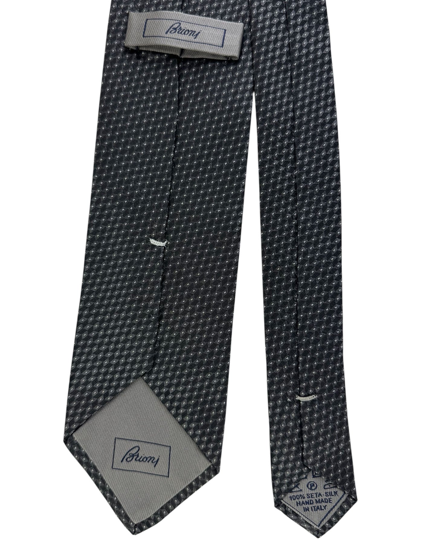 Brioni Silk Tie Charcoal Gray Black Geometric