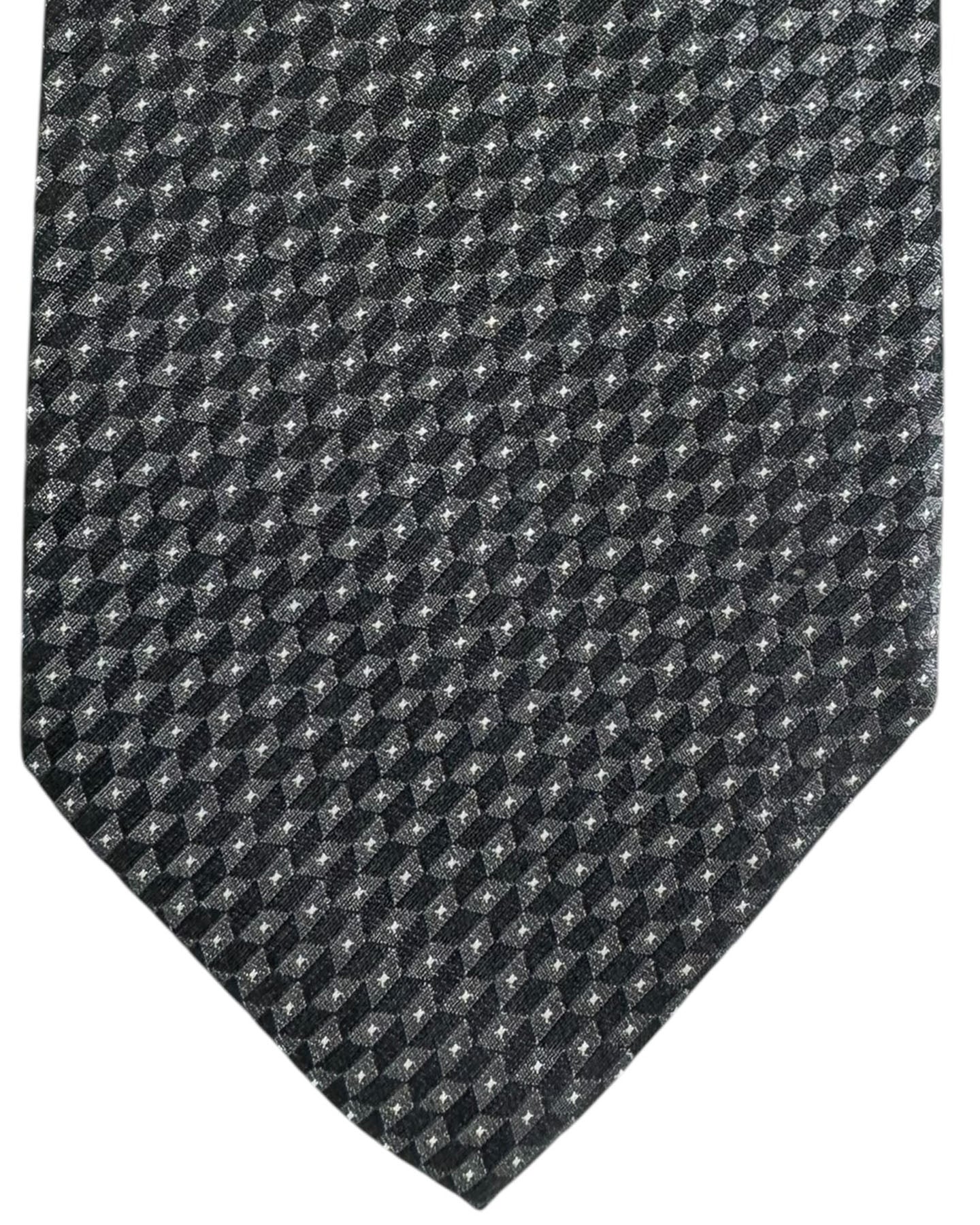 Brioni Silk Tie Charcoal Gray Black Geometric