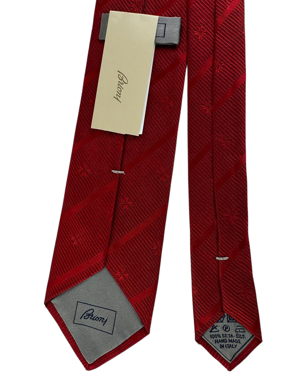 Brioni Silk Tie Red With Embossed Starburst