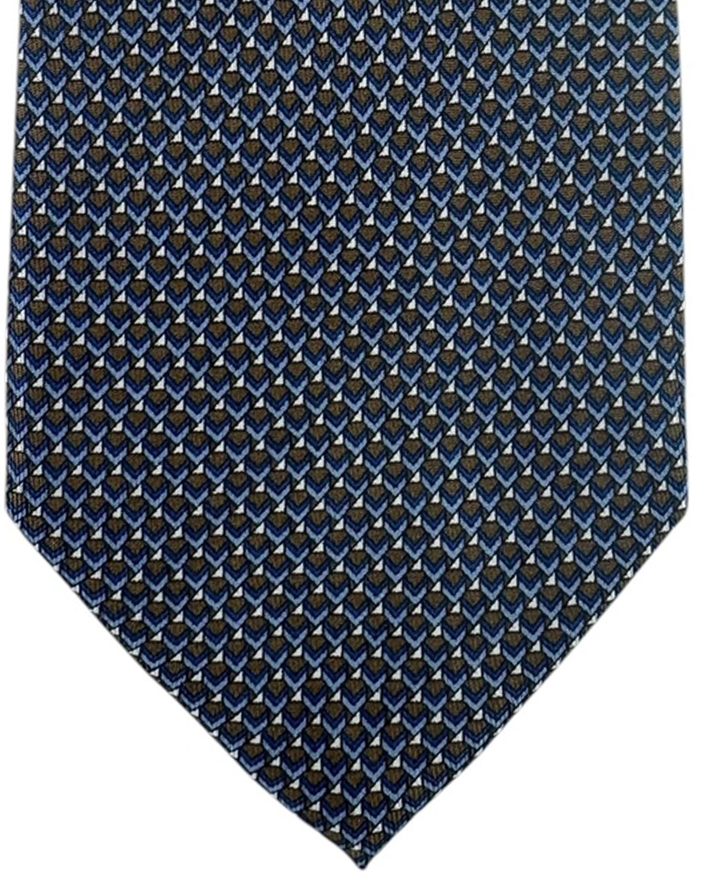 Brioni Silk Tie Midnight Blue Brown Micro Geometric SALE