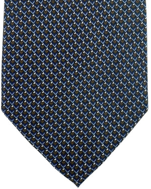 Brioni Silk Tie Midnight Blue Brown Micro Geometric