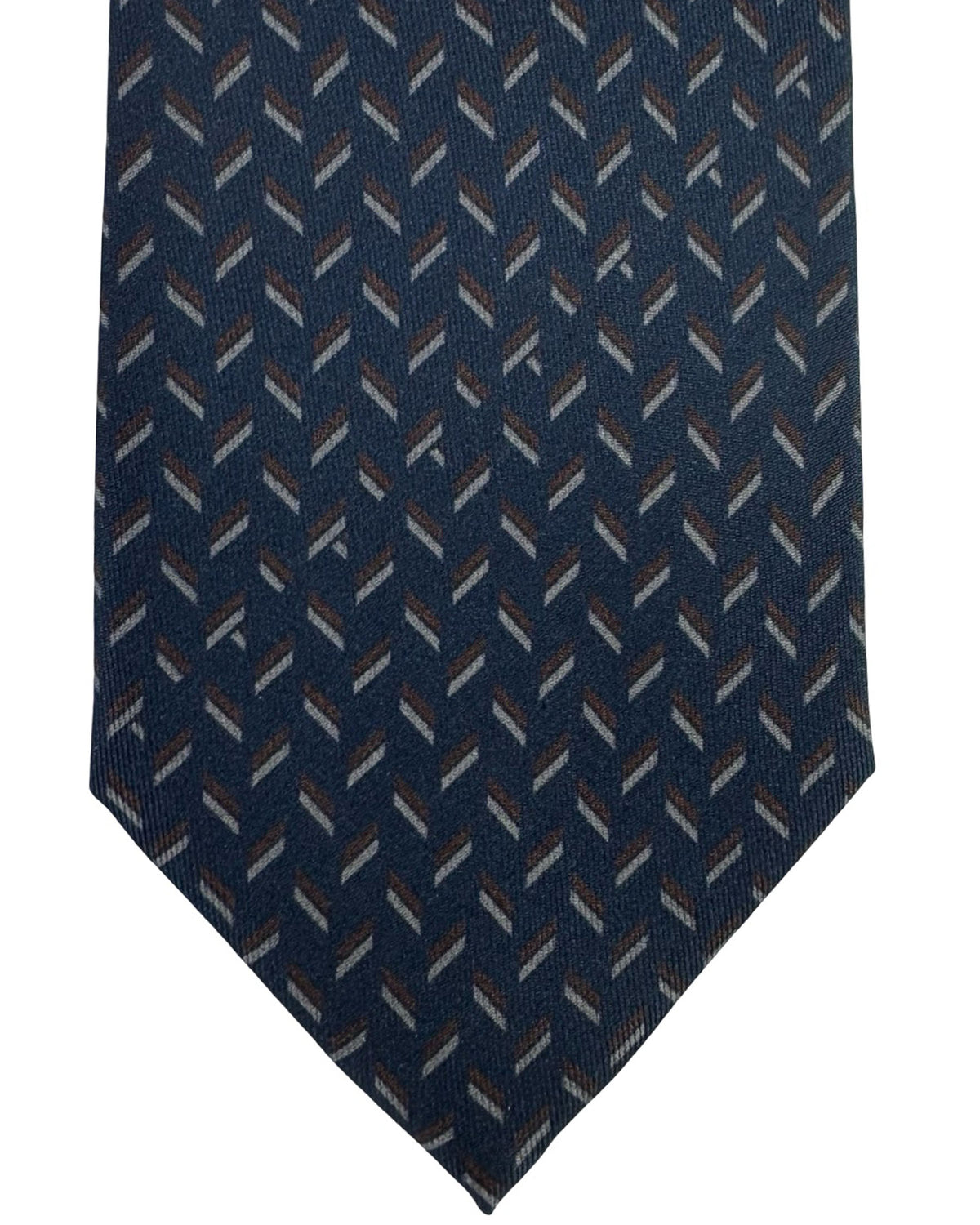 Brioni Silk Tie Midnight Blue Brown Gray Geometric