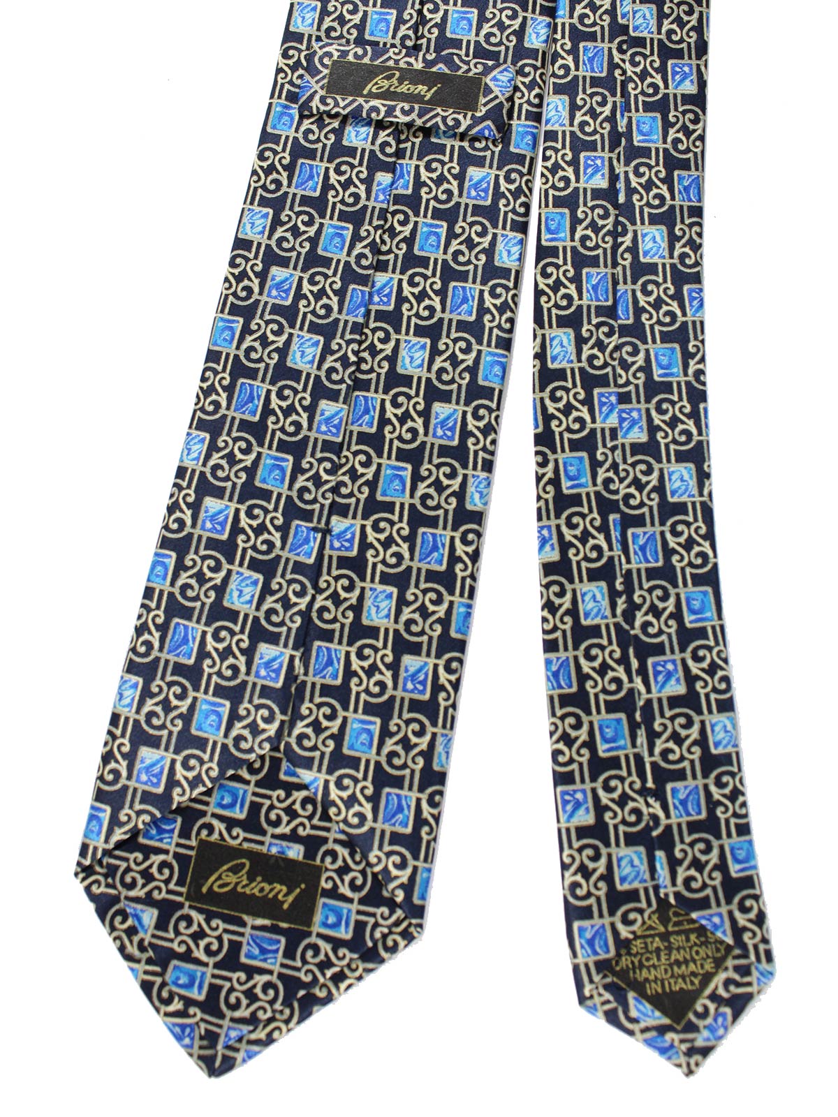 Brioni Silk Tie Dark Blue Ornamental Design SALE