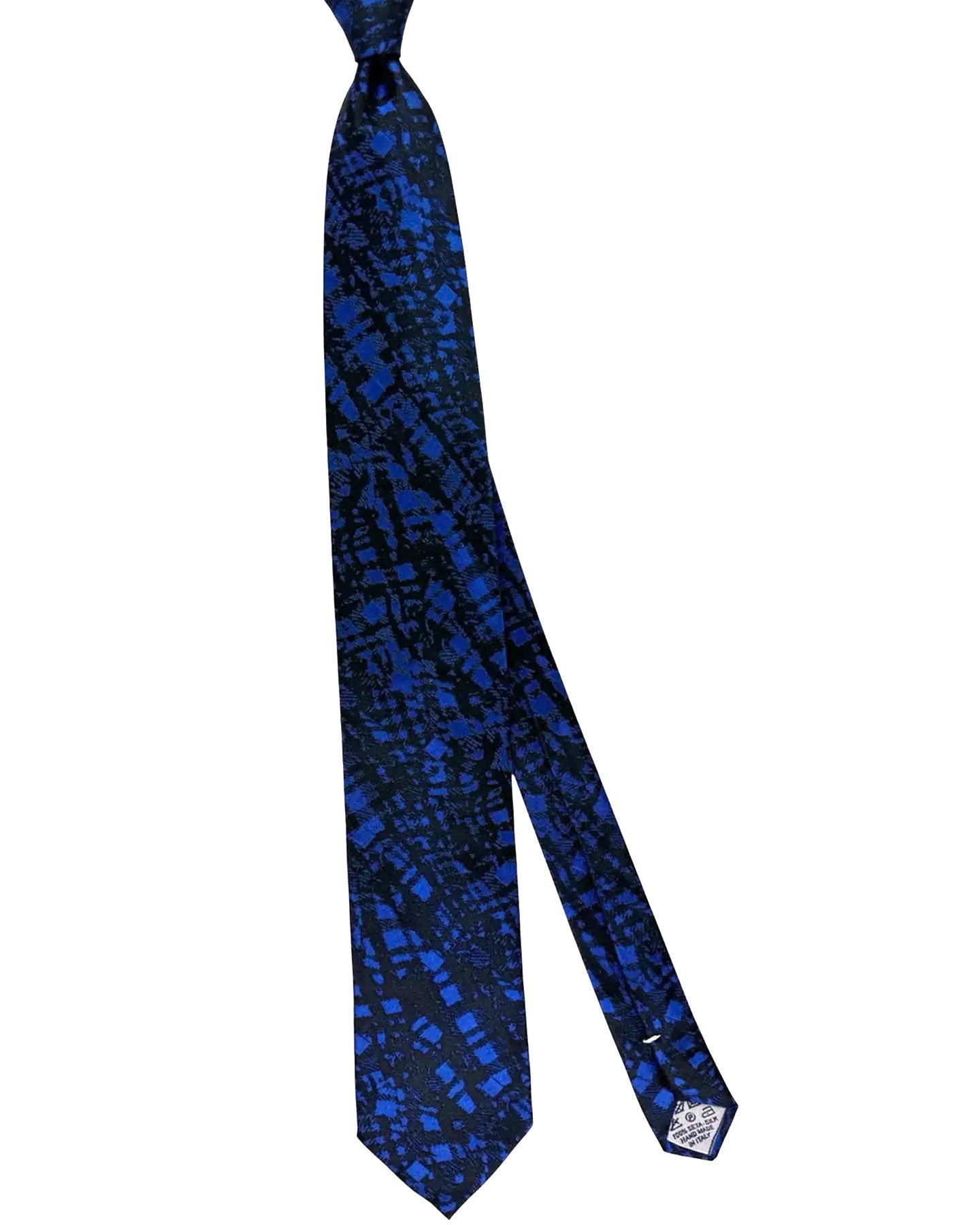 Brioni Silk Tie Royal Blue Black Abstract Jacquard
