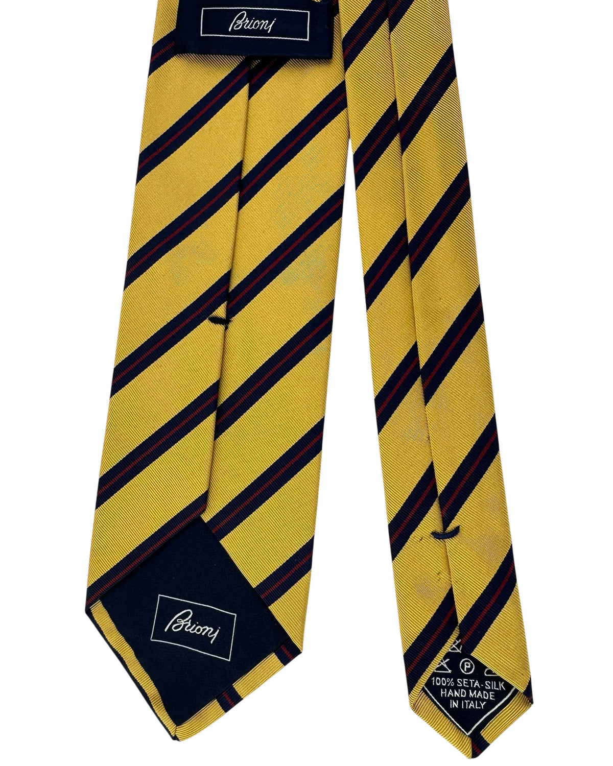 Brioni Silk tie Mustard Navy Maroon Regimental Stripes