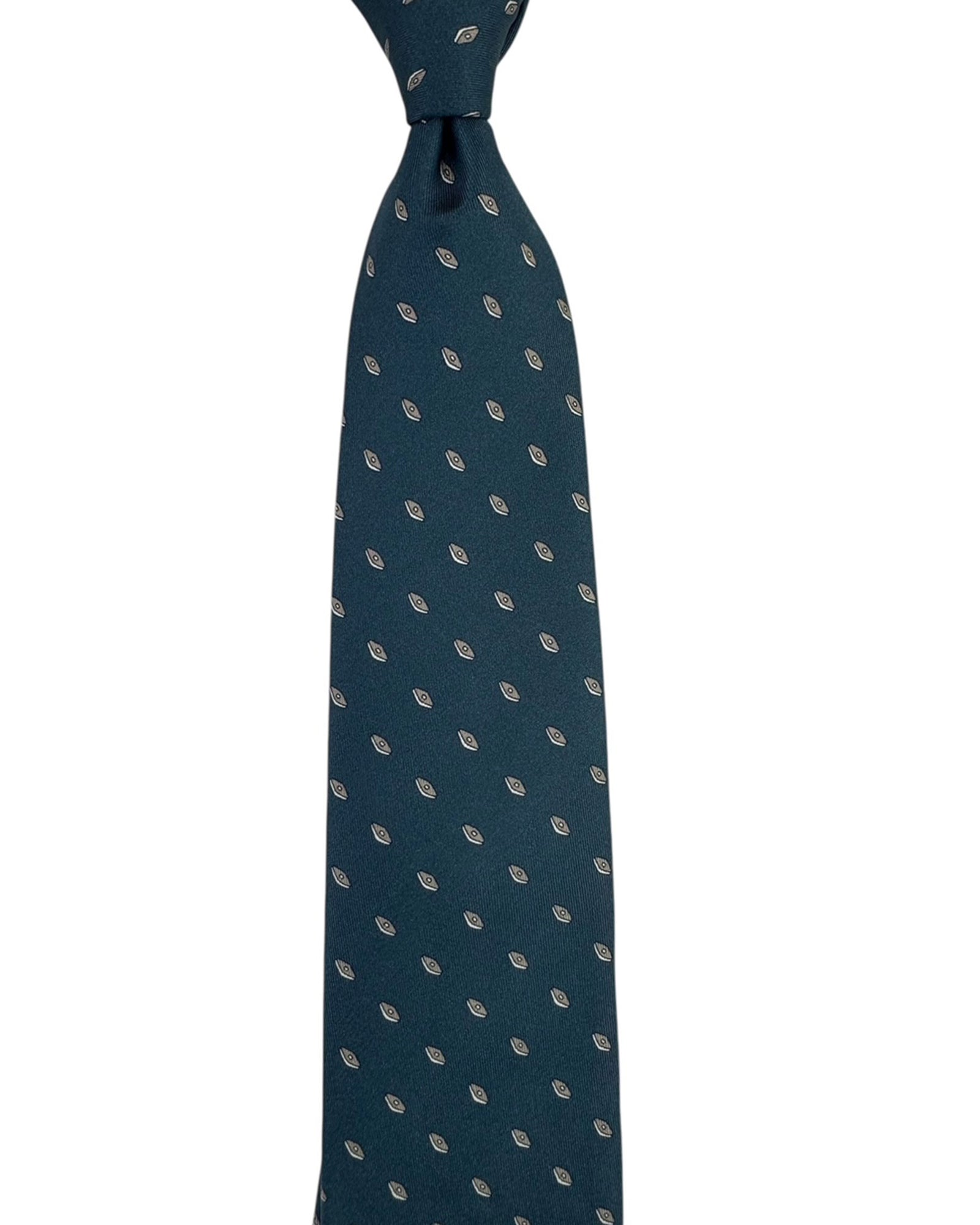 Brioni Silk Tie Midnight Blue Taupe Silver Geometric