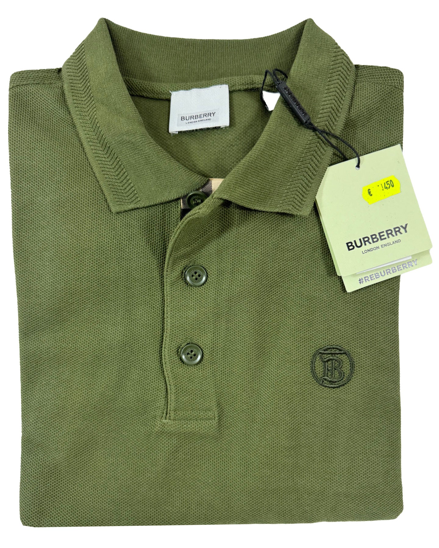 Burberry Men Polo Shirt Eddie Olive Cotton 