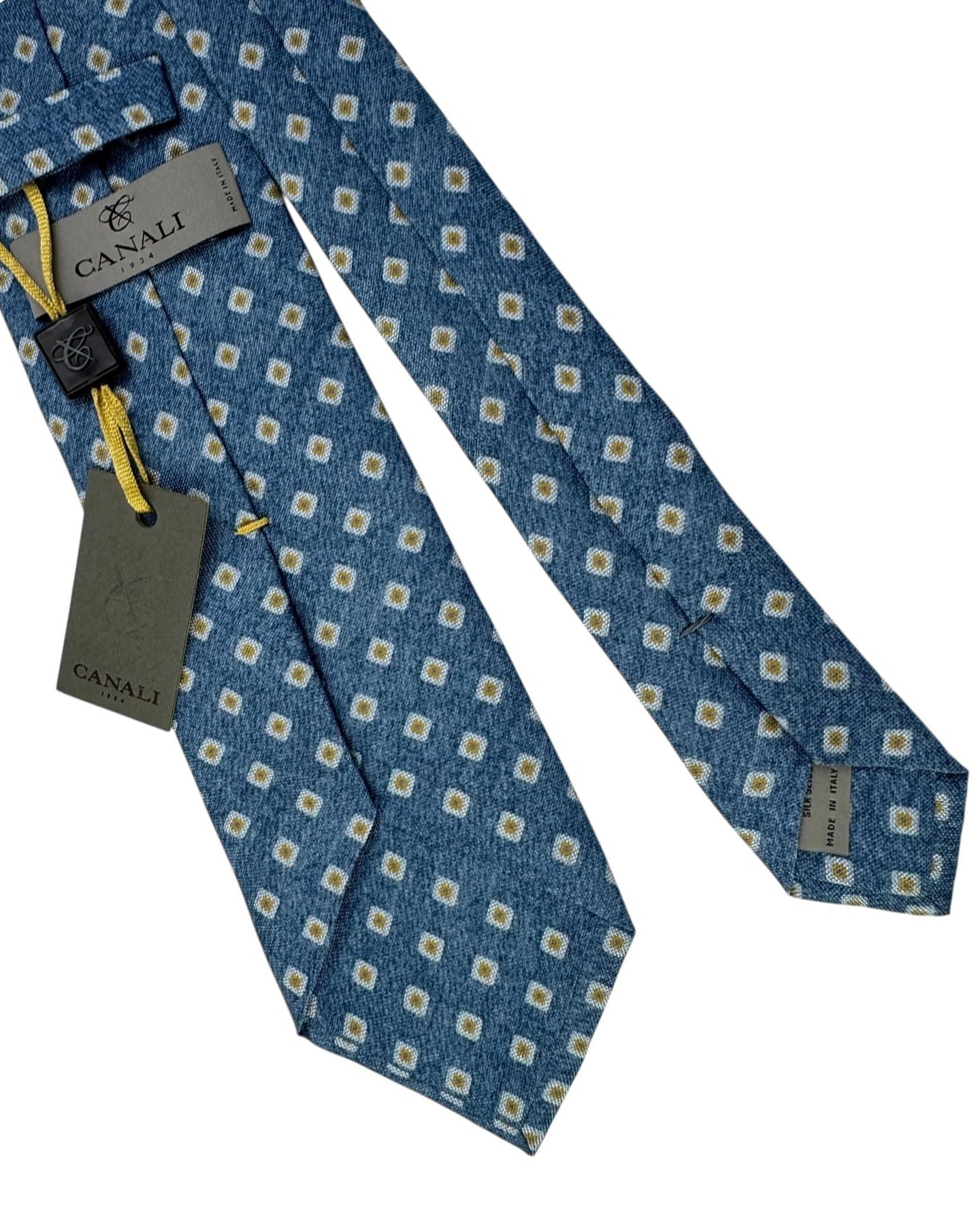 Canali Tie Midnight Blue Olive Silver Diamonds