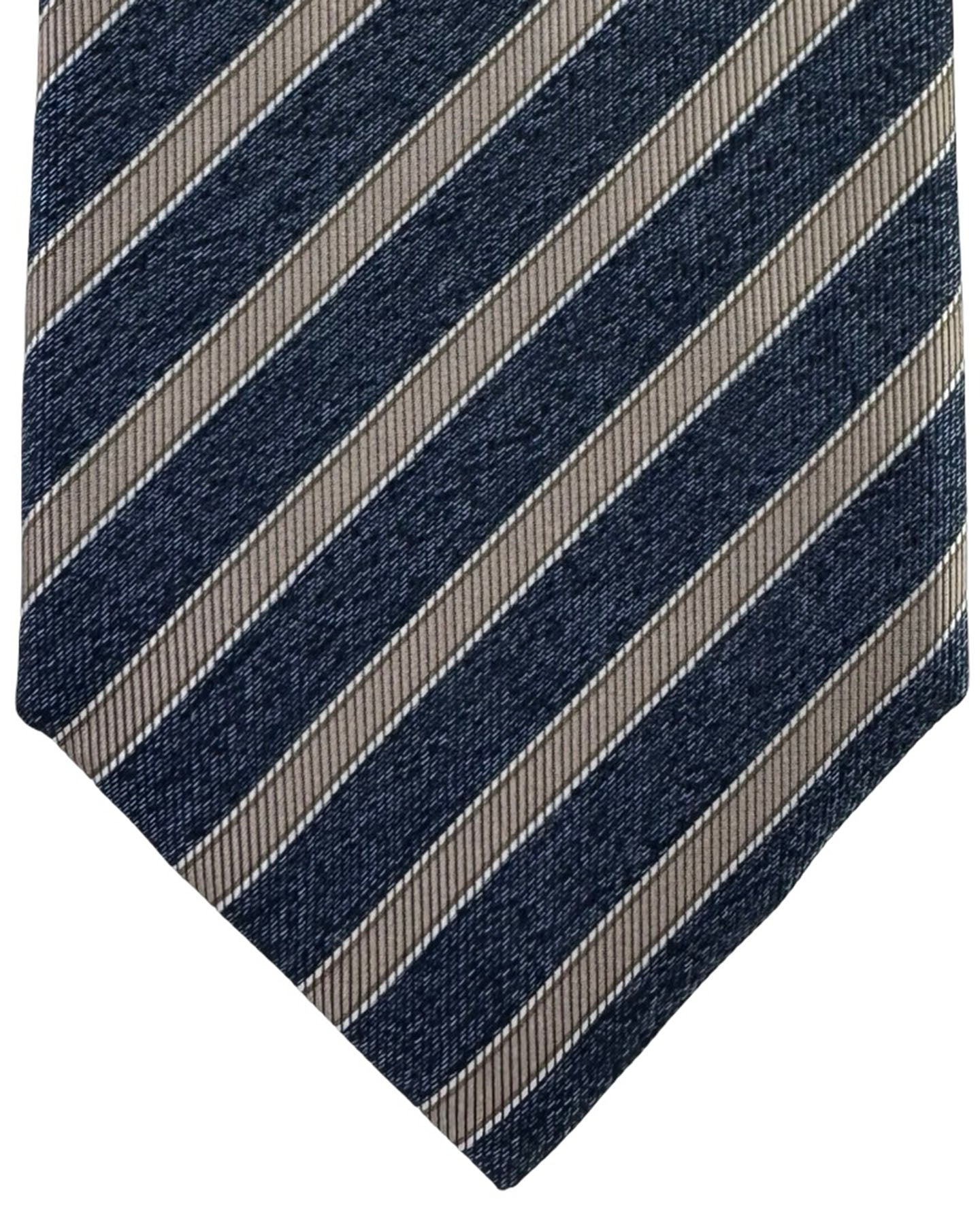 Canali Tie Midnight Blue Taupe Stripe Pattern