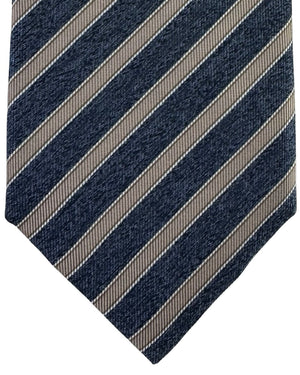 Canali Tie Midnight Blue Taupe Stripe Pattern