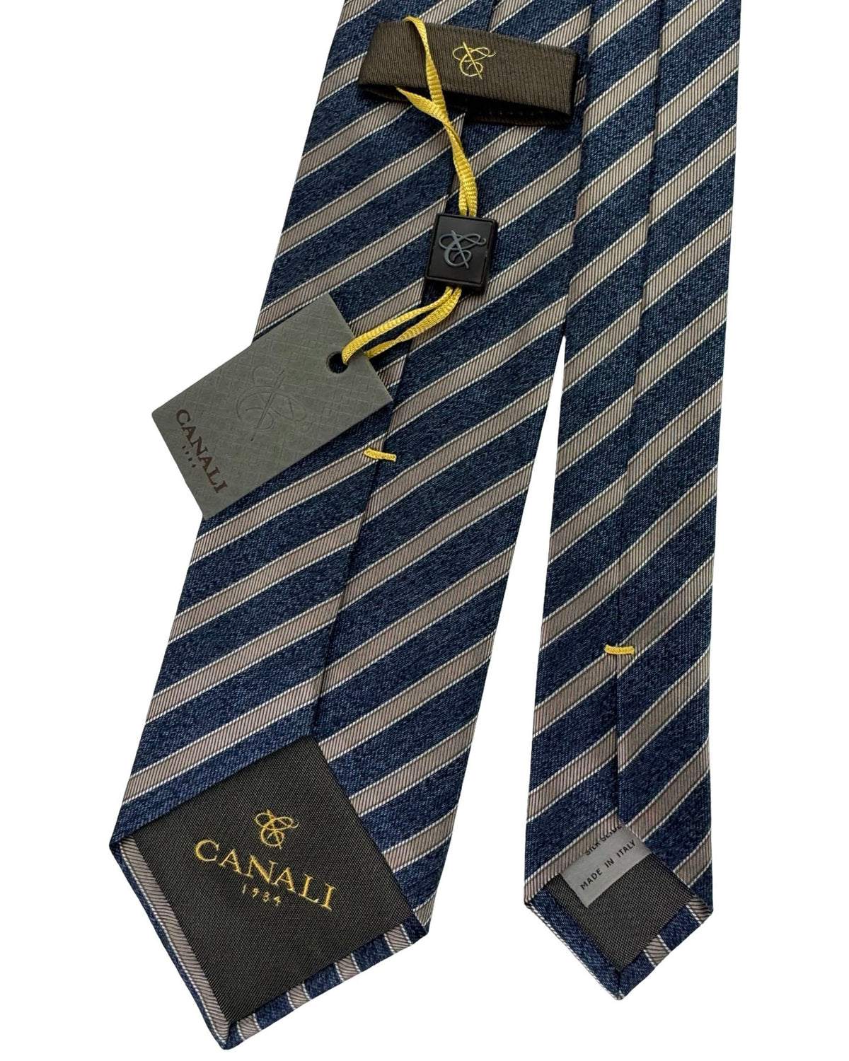 Canali Tie Midnight Blue Taupe Stripe Pattern
