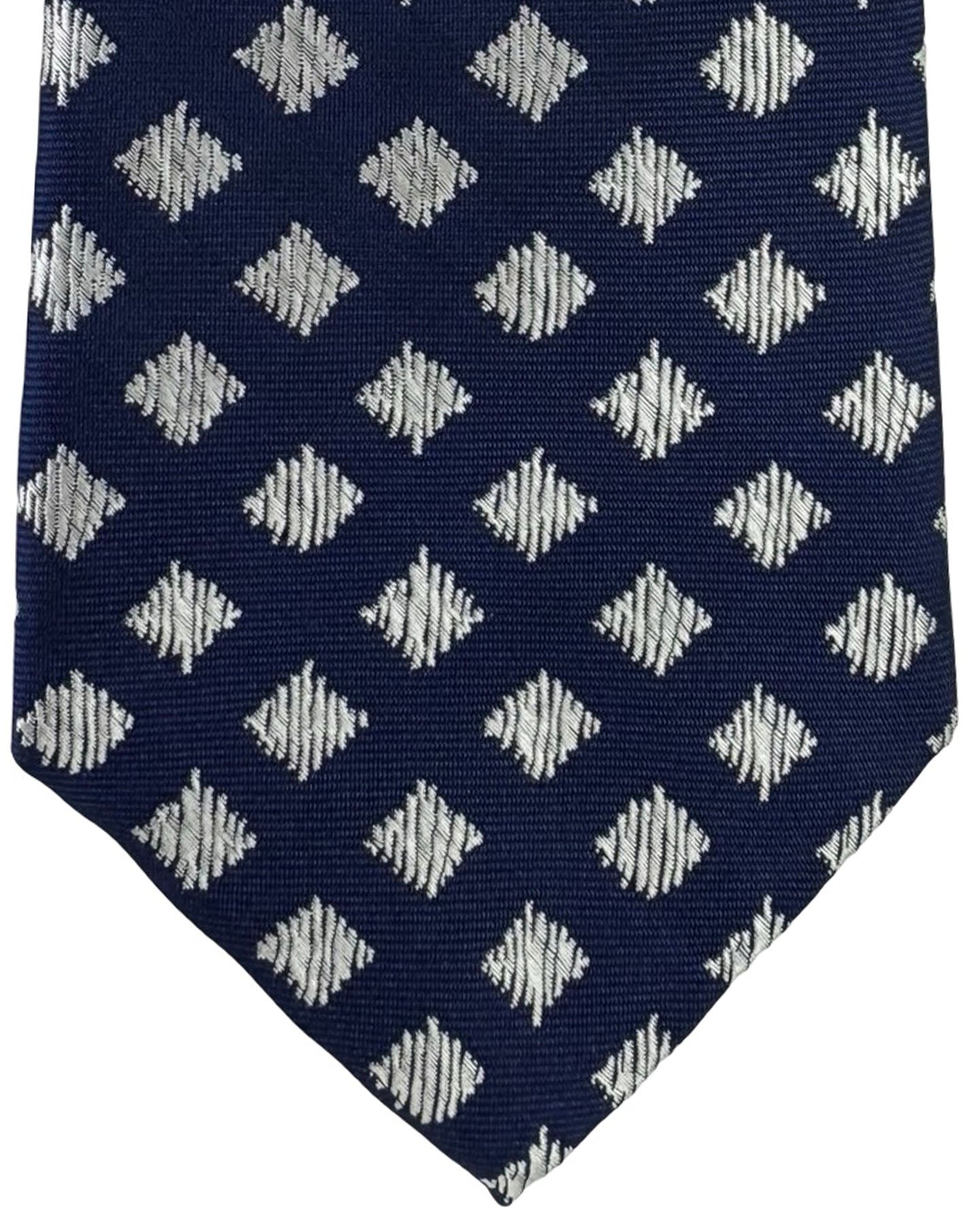 Canali Tie Navy Silver Diamond Pattern