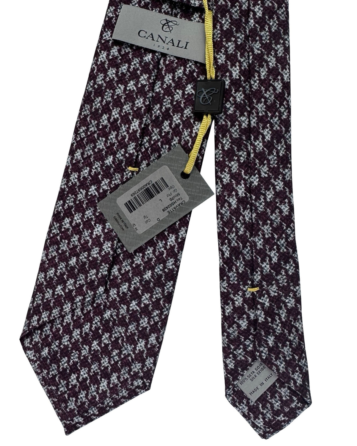 Canali Tie Burgundy And Grey Micro Houndstooth