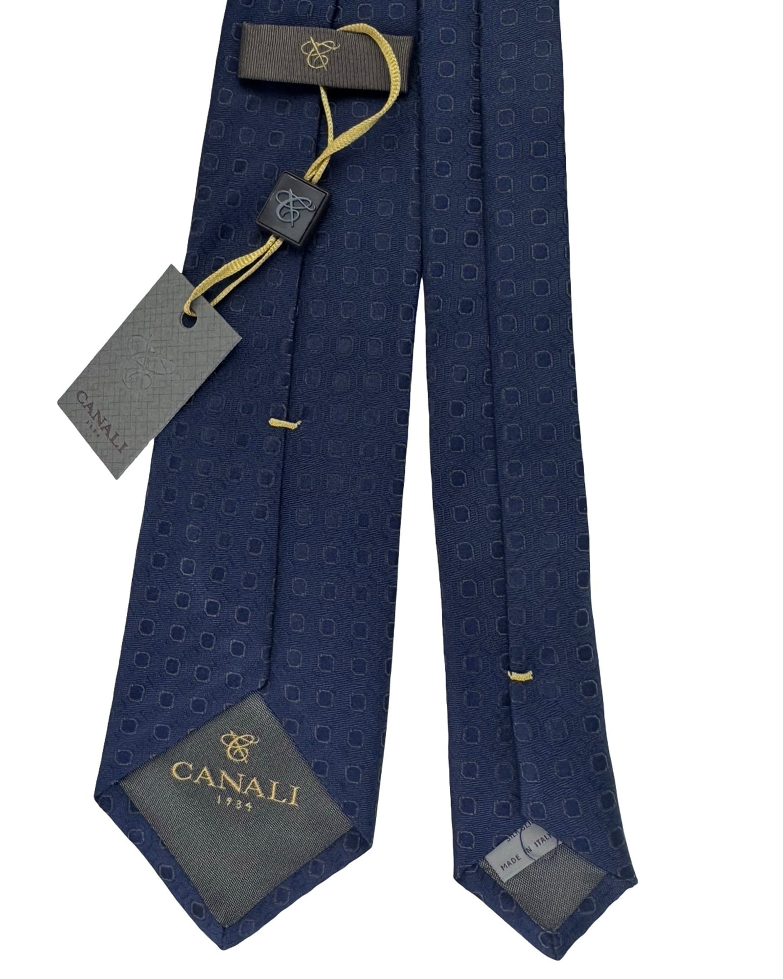Canali Tie Dark Blue Gray Square Pattern