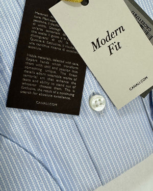 Canali Dress Shirt Exclusive Blue White Stripes - Modern Fit 39 - 15 1/2