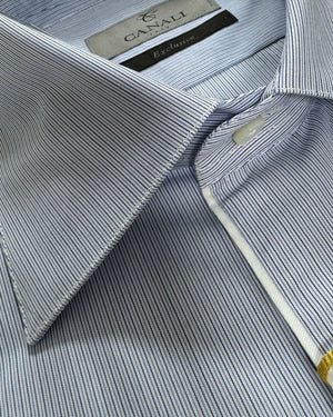 Canali Dress Shirt Exclusive White Navy Blue Stripes - Modern Fit 39 - 15 1/2