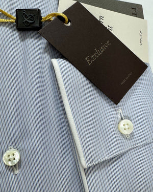 Canali Dress Shirt Exclusive White Navy Blue Stripes - Modern Fit 