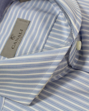 Canali Dress Shirt Blue White Navy Stripes - Modern Fit 40 - 15 3/4