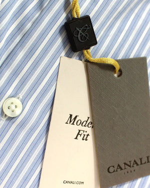 Canali Dress Shirt Blue White Navy Stripes