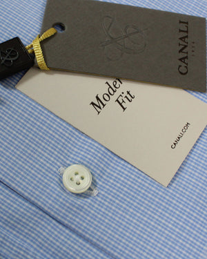 Canali Dress Shirt Blue White Check - Modern Fit 39 - 15 1/2