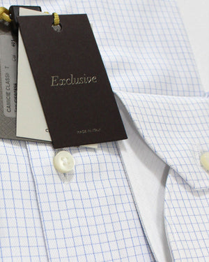 Canali Dress Shirt White Blue Graph Check Exclusive Collection - Modern Fit 39 - 15 1/2 SALE