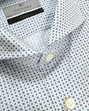 Canali Dress Shirt White Blue Graph Check Exclusive Collection 