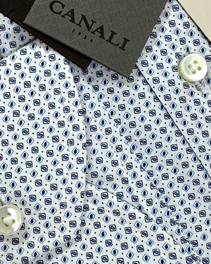 Canali Dress Shirt White Blue Graph Exclusive Collection 38 - 15