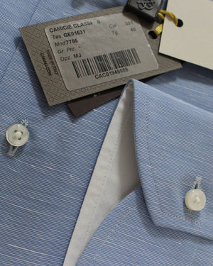 Canali Dress Shirt Blue Pattern - Exclusive Collection - Linen Cotton - Modern Fit 40 - 15 3/4