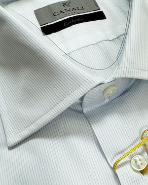 Canali Dress Shirt White Blue Micro Stripes Design - Exclusive Collection 41 - 16